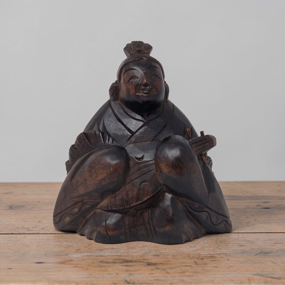 Vintage Japanese Carved Wood Musician Shamisen Player Okimono Style Figure